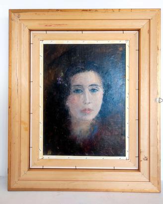 doppio dipinto ritratto e paesaggio con cornice 