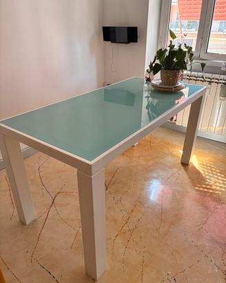 Tavolo rettangolare bianco con piano in vetro