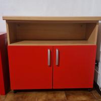 Mobiletto con 2 ante colore rosso/legno