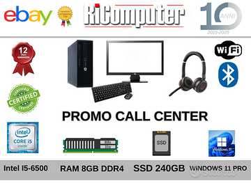 CALL CENTER POSTAZIONE PC I5 MONITOR 22" CUFFIA BT