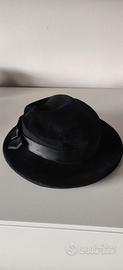 Cappello fedora feltro nero nastro raso vintage an
