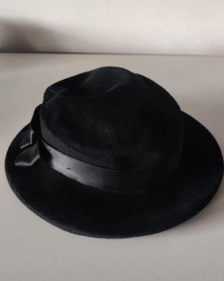 Cappello fedora feltro nero nastro raso vintage an