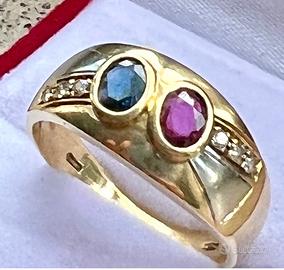 Anello diamanti rubino zaffiro oro 18 kt