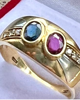 Anello diamanti rubino zaffiro oro 18 kt