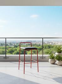 Sgabello Alto Metallo rosso ecopelle 50x50x90 cm