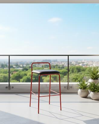 Sgabello Alto Metallo rosso ecopelle 50x50x90 cm