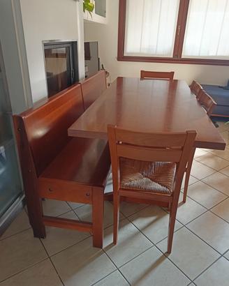 Set pranzo in legno massello: tavolo, 4 sedie e pa