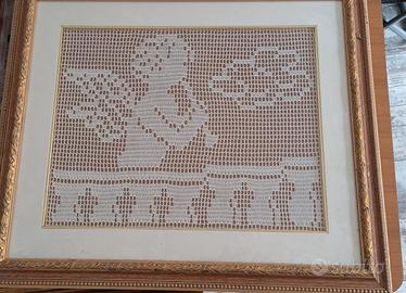 Quadro ad uncinetto ANGELO CON  FLAUTO