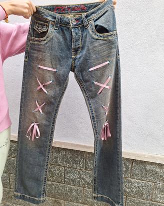jeans vintage y2k ribbons coquette fiocchetti 