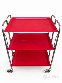 Carrello portavivande vintage pieghevole rosso