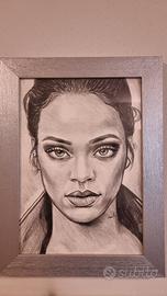 Ritratto a carboncino fatto a mano stile Rihanna c
