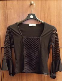 Maglietta nera con maniche a rete-taglia unica