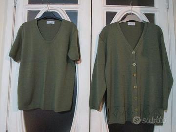 Nr. 1 twin-set verde nuovo in lana taglia XL