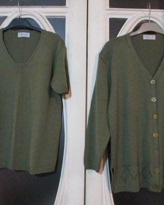 Nr. 1 twin-set verde nuovo in lana taglia XL