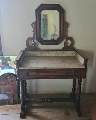 Console, Toilette di metà 800 in legno e marmo