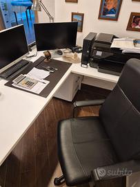 SCRIVANIA DA UFFICIO 180X80 + 80X80 con cassettier