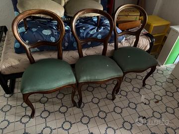 Set 3 sedie antiche in noce stile Luigi Filippo