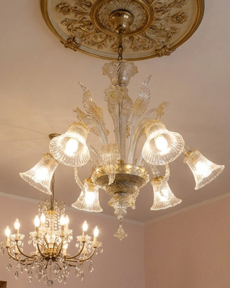 Coppia di Lampadari Vintage (Vetro Murano+Bronzo)