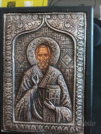 Icona Sacra San Nicola in Argento 950 e Legno 