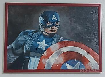 Quadro con Capitan America dipinto a olio su tela.