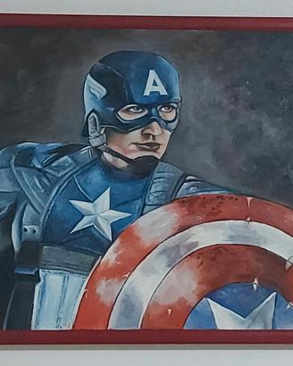 Quadro con Capitan America dipinto a olio su tela.