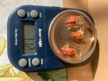 Anello+orecchini corallo rosa e oro