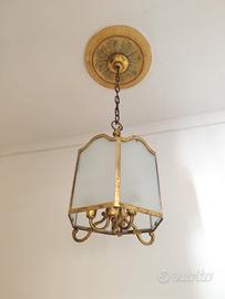 Lampadario in vetro, ottone, finitura dorata