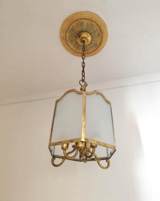 Lampadario in vetro, ottone, finitura dorata