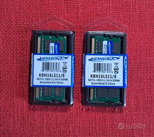 2x 8GB ram DDR3L 1600 MHz NUOVI