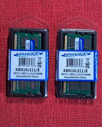 2x 8GB ram DDR3L 1600 MHz NUOVI