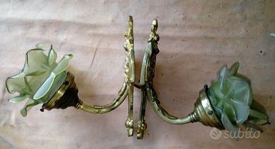 coppia applique in ottone e vetro