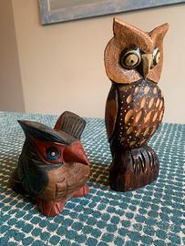 Sculture artigianali legno fatte a mano gufi