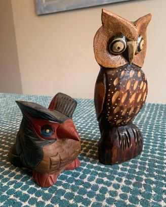 Sculture artigianali legno fatte a mano gufi