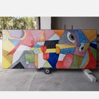 Tavolo in pietra lavica dell'etna dipinto a mano