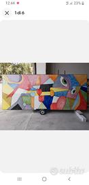 Tavolo in pietra lavica dell'etna dipinto a mano