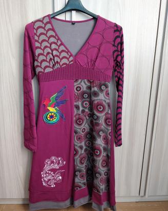 Vestito viola grigio a maniche lunghe