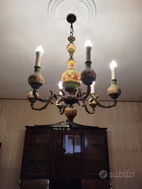 Lampadario 5 luci in ceramica dipinta a mano