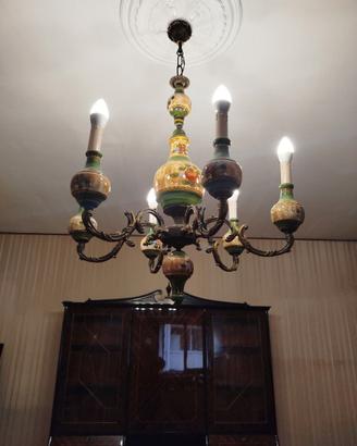 Lampadario 5 luci in ceramica dipinta a mano