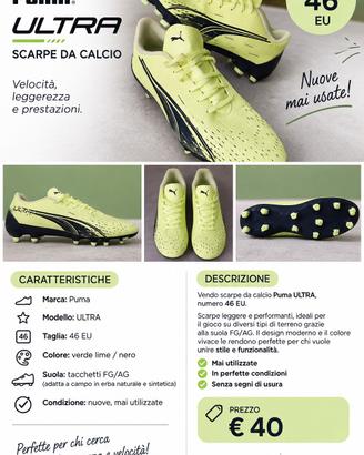 Puma ULTRA scarpe da calcio – 46 – Nuove mai usate