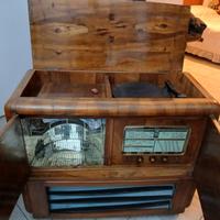Mobile bar con giradischi/radio vintage in radica
