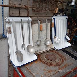 Porta mestoli in ferro e ferro smaltato