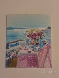 Quadro mare e fiori romantico su tela