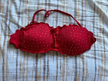 Top bikini a fascia rosso