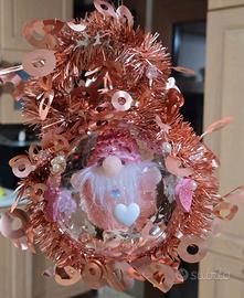 Sfera palla di Natale Artigianale Gnomo Rosa 