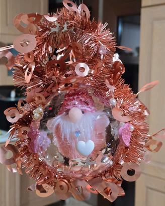 Sfera palla di Natale Artigianale Gnomo Rosa 
