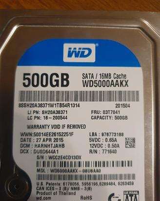 Disco Fisso HDD WD BLUE WD5000AAKX SATA 500GB 16MB