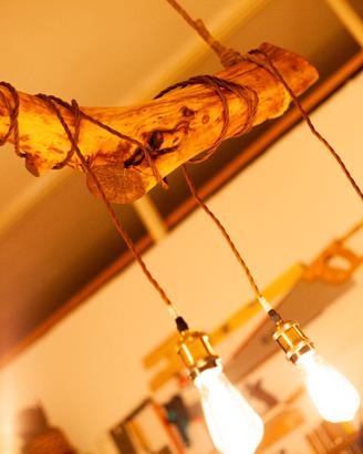 Lampadario sospensione in legno tronco di ulivo 