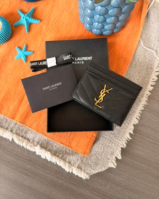Portacarte Saint Laurent in pelle nero cipria