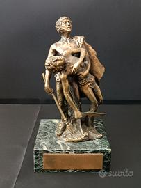 Scultura in ottone e marmo Verde Alpi - Primi '900