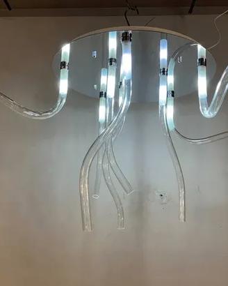 Lampada soffitto metallo/vetri tubo trasparenti